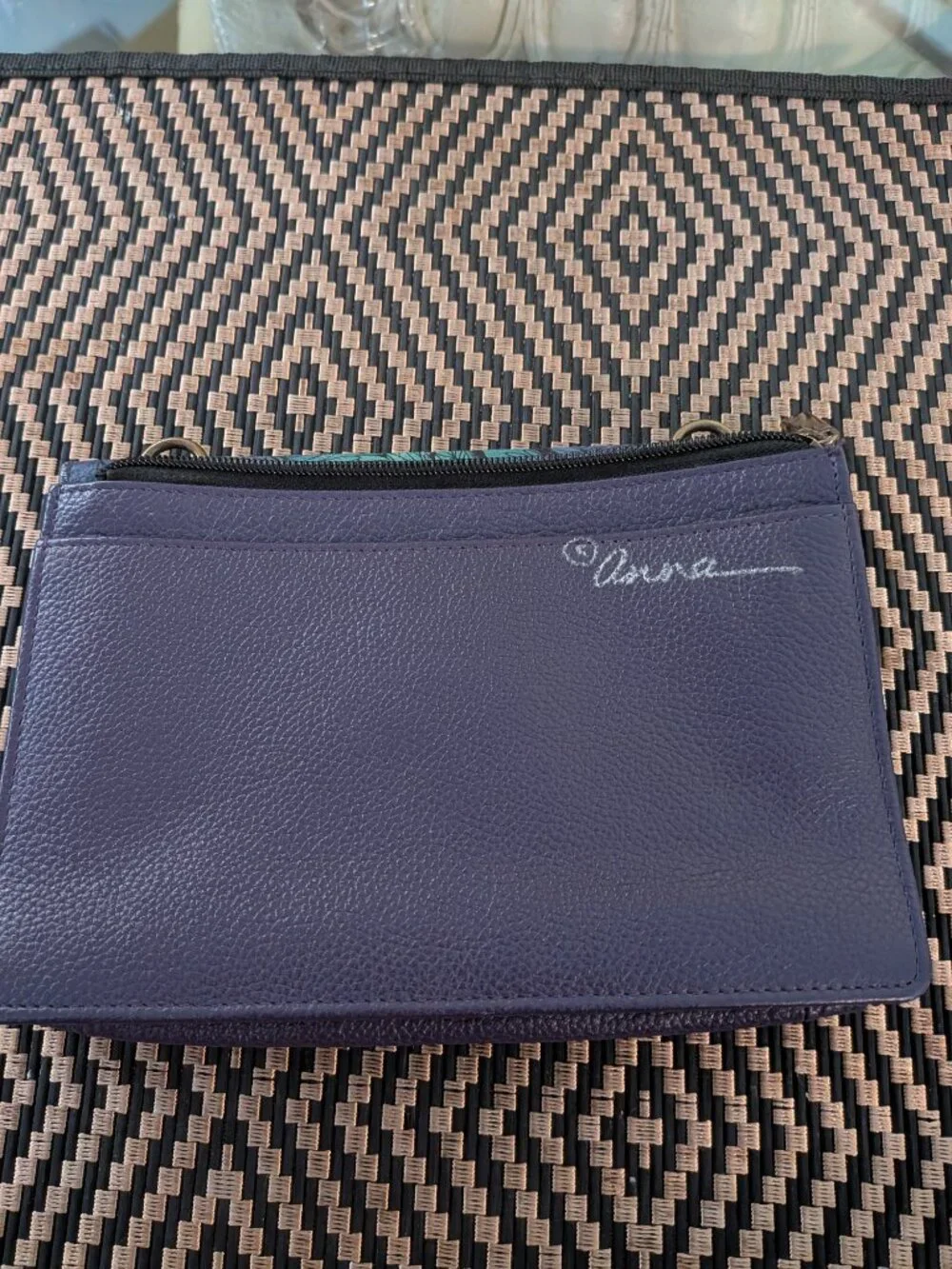 Anuschka Hand-Painted Leather Elephant Family Crossbody Wallet Clutch Purple